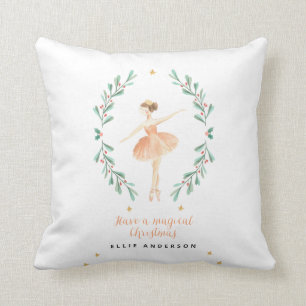 Almofada bailarina de aquarela, botânica e fofo Natal