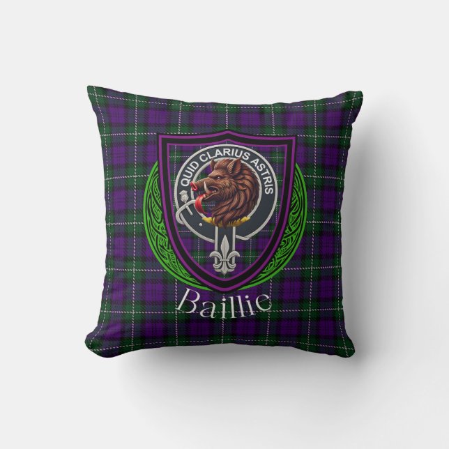 Almofada Baillie Scottish Clan Tartan & Crest (Frente)