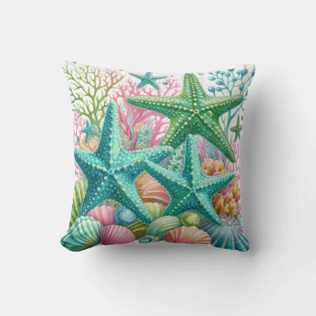 Almofada Baiola Costeira de Seashell, Peixe de Starfish Col (Frente)