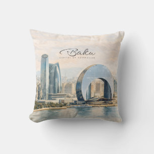 Almofada Baku Azerbaijão Capital Aquarela Presente de Viage