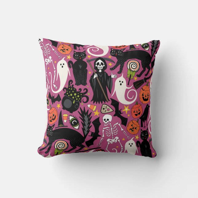 Almofada bala de gude retro do halloween (Frente)