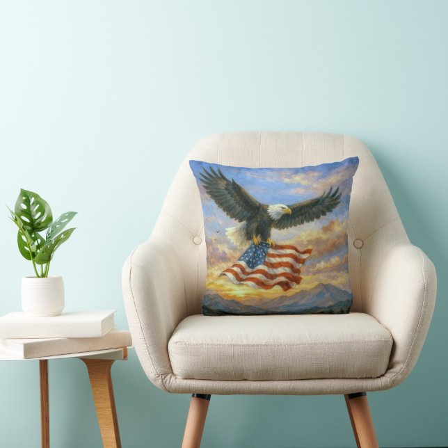 Almofada Bald Eagle Flying With American Flag (Cadeira)