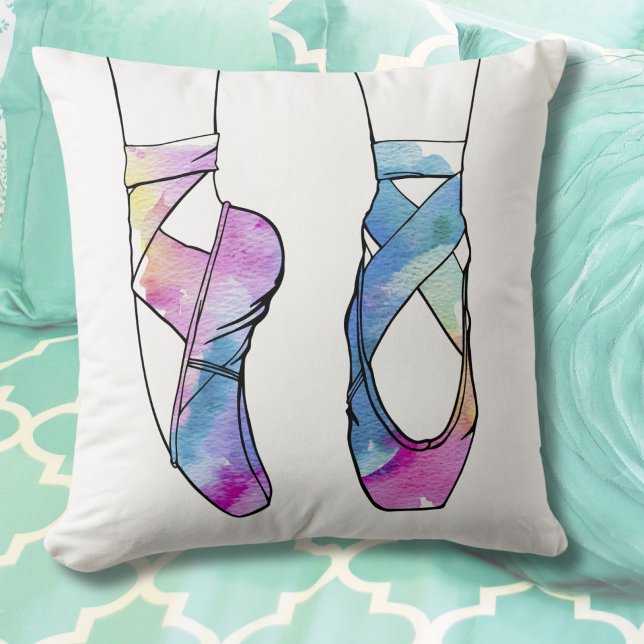 Almofada Balé Ballerina Cute (Cute Watercolor Pointe Shoes Ballet Throw Pillow)