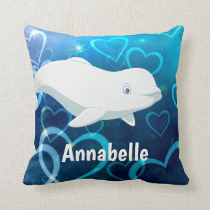 Almofada Baleia Beluga Personalizada e Corações Azuis Ár