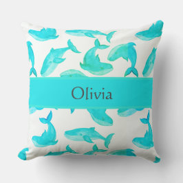 Almofada Baleia Teal Seu Nome Travesseiro decorativo Oceano
