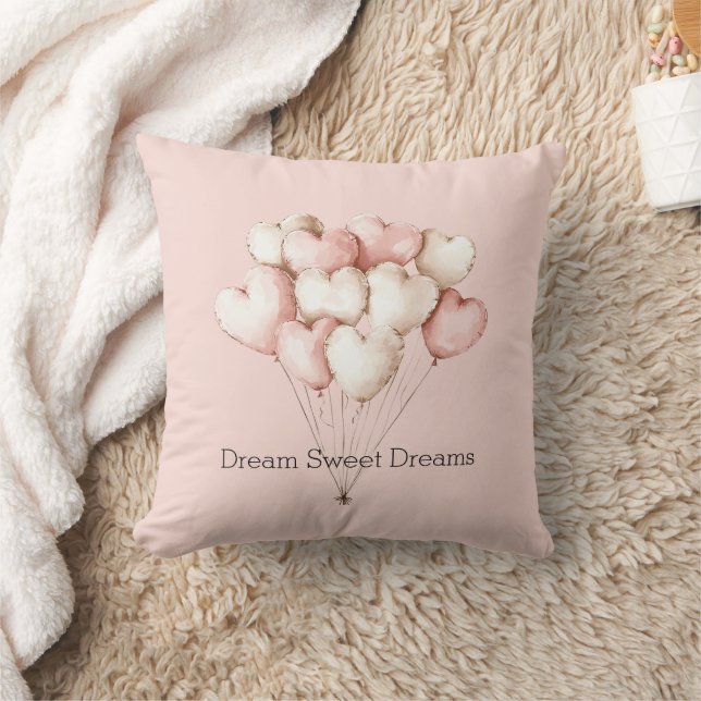 Almofada Balões de Corações Rosa Creme   (Cobertor)