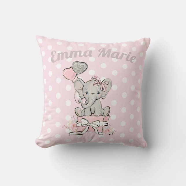 Almofada Balões de Elefante de Bebê Menina Fofa Rosa Prata (Frente)