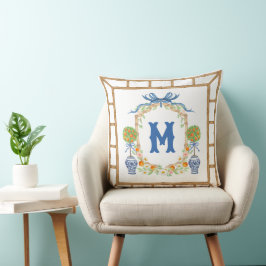 Almofada Bambu & Orange Topiary Crest | Monograma com 1 Let