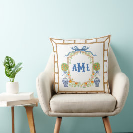 Almofada Bambu & Orange Topiary Crest | Monograma com 3 let