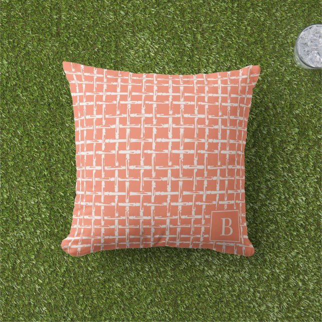 Almofada Bambu Préppy – Monograma Coral Costeira (Grama)
