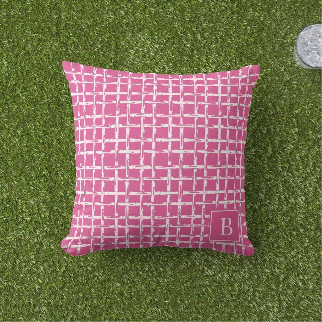 Almofada Bambu Préppy – Monograma Costeiro Rosa (Grama)