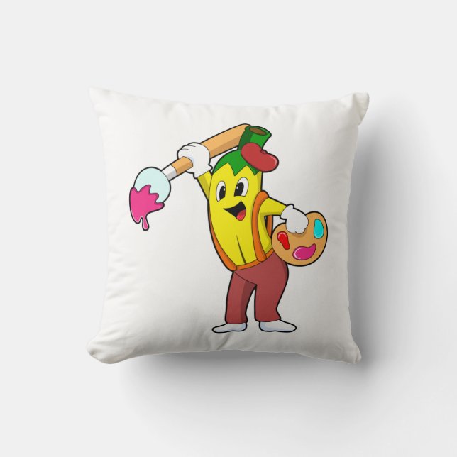 Almofada Banana como Pintor com Pincel (Frente)