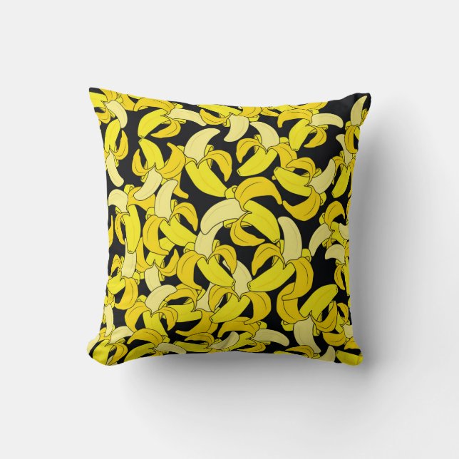 Almofada Bananas Amarelas Vintage: Fundo Negro (Frente)