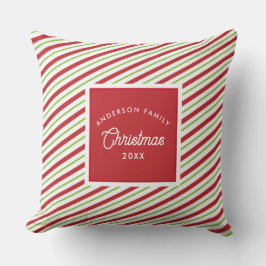 Almofada Bandas de Férias Diagonais Vermelhas e Verdes