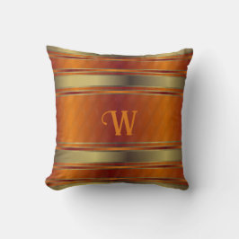 Almofada Bandas Geométricas Douradas E Laranja Monogramas