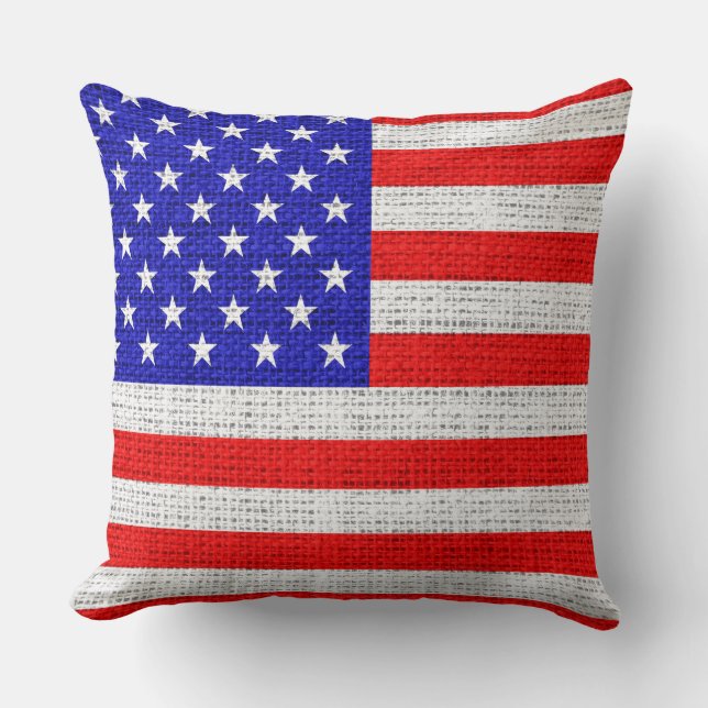 Almofada Bandeira Americana Burlap Linen Rustic Jute (Frente)