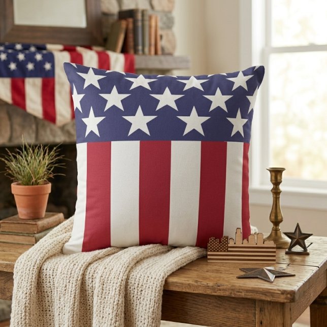 Almofada Bandeira Americana Estrelas e Listras (Stars and Stripes American Flag Throw Pillow)