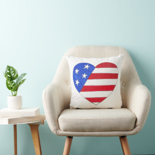 Almofada Bandeira Americana Heart EUA Stars Patriótica Stri