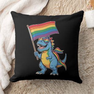 Almofada Bandeira Arco-íris de Orgulho Gay Dinossauro T Rex