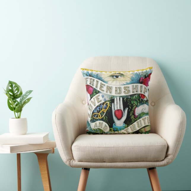 Almofada Bandeira da Amizade Amor Verdade com Corações Mãos (Cadeira)