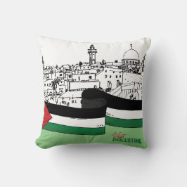 Almofada Bandeira da Palestina e casas antigas feitas à mão