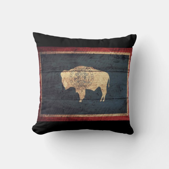 Almofada Bandeira de madeira velha de Wyoming (Frente)