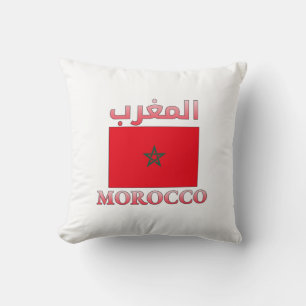Almofada Bandeira de Marrocos المغرب WordArt em Árabe e Ing