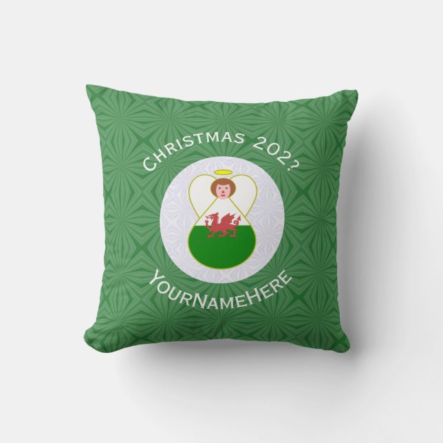 Almofada Bandeira de Natal do Anjo Galês Personalizada  (Frente)