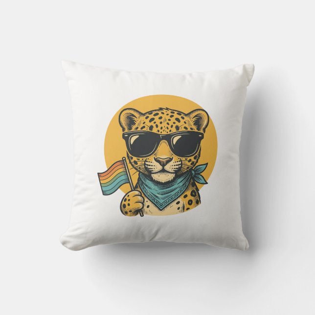 Almofada Bandeira do Orgulho do Leopardo Arco-íris Design V (Frente)