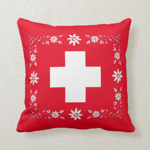 Almofada Bandeira e edelweiss suíços