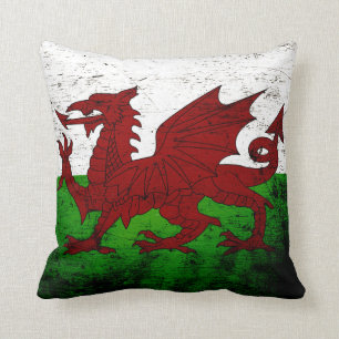 Almofada Bandeira preta de Wales do Grunge