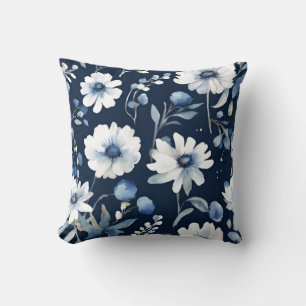 Almofada Bando de Flores Elegante Aquarela Azul