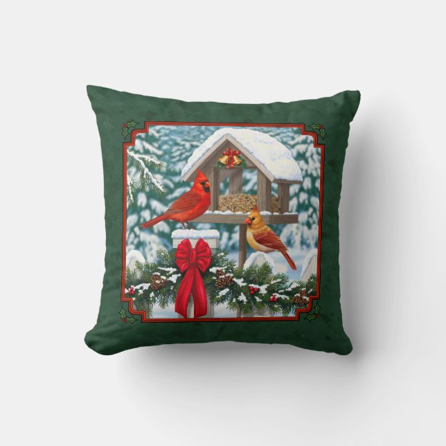 Almofada Banquete de Natal dos Cardinals Verde (Frente)