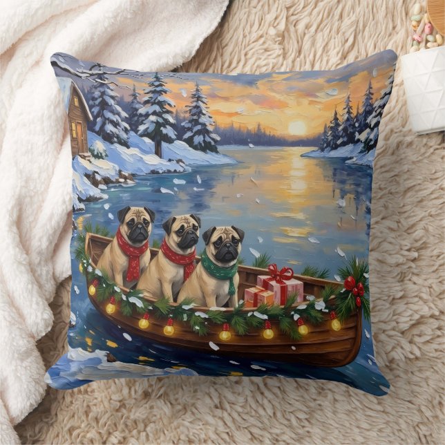 Almofada Barco de Natal Pug Férias (Cobertor)