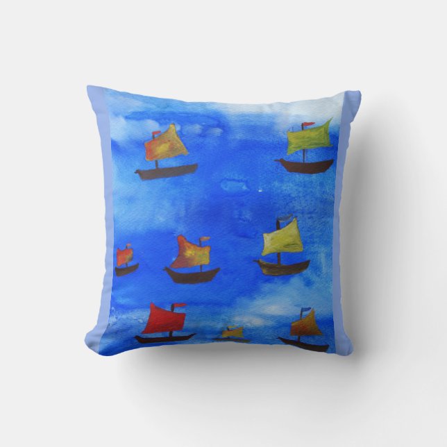 Almofada Barcos com aquarela Blue Sea Throw (Frente)