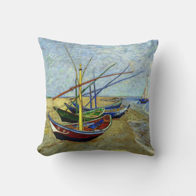 Almofada Barcos de pesca na praia Vincent Van Gogh Cushion (Frente)