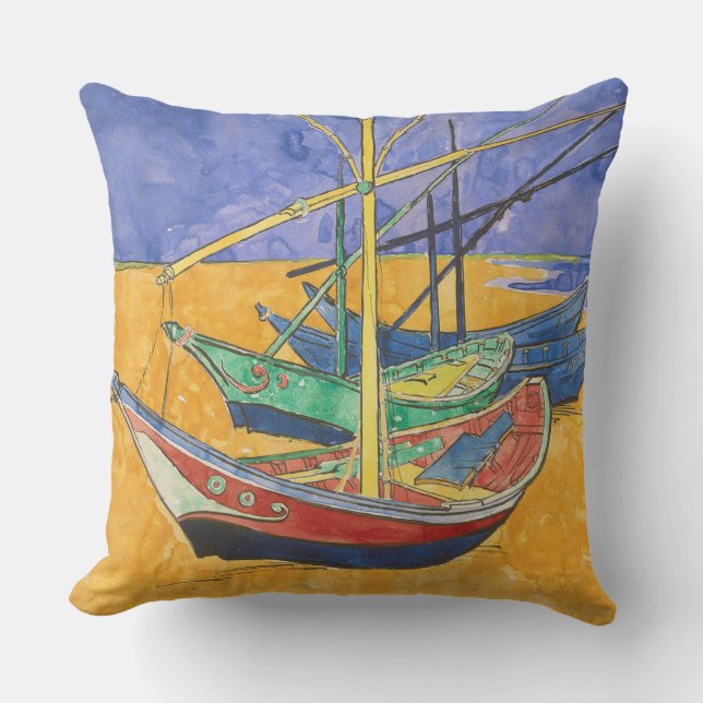 Almofada Barcos de Van Gogh Impressionismo Praia (Frente)