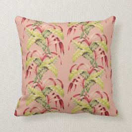Almofada Barkcloth De Folhagem Tropical Rosa Vintage
