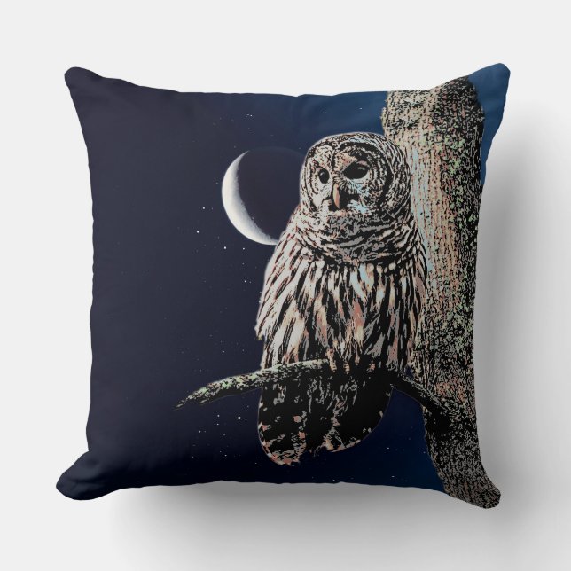 Almofada Barred Owl Crescent Moon Night Sky (Frente)