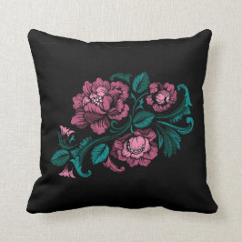 Almofada Barroco-Estilo Embroiderado Cor-de-Rosa Teal Preto