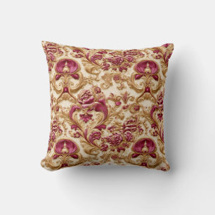 Almofada Barroco Floral Luxuoso Dourado e Borgonha