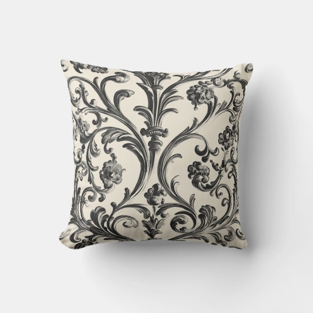 Almofada Barroco Negro Floral em Creme (Frente)