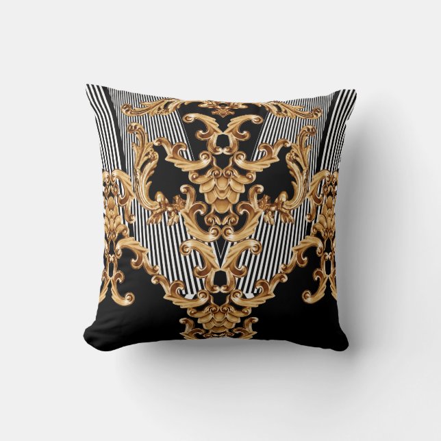 Almofada Barroco ouro, design de ornamento intricado. (Frente)