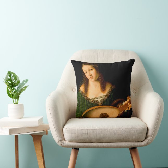 Almofada Bartolomeo Veneto Lady Playing Lute Portrait Art (Cadeira)