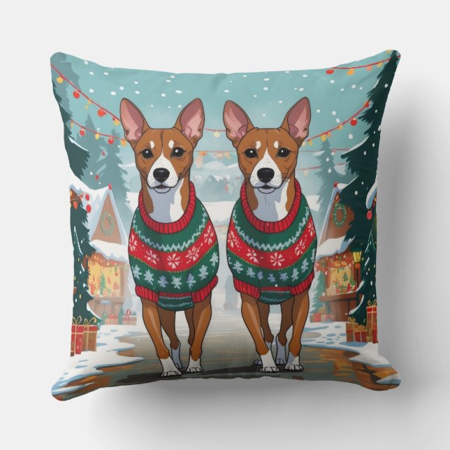 Almofada Basenji Dogs Christmas Snow Holiday  (Verso)