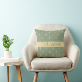 Almofada Basil Green e Dourada Rainha Bee Personalizada