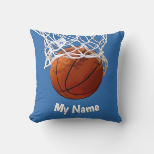 Almofada Basquetebol Seu Nome Aço Personalizado Fundo Azul
