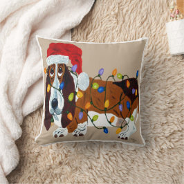Almofada Basset Enroscado Em Luzes De Natal