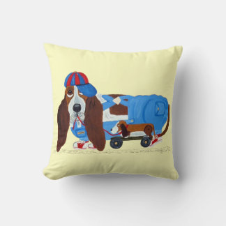 Almofada Basset Hound com brinquedo de arrasto