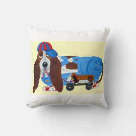Almofada Basset Hound com brinquedo de arrasto